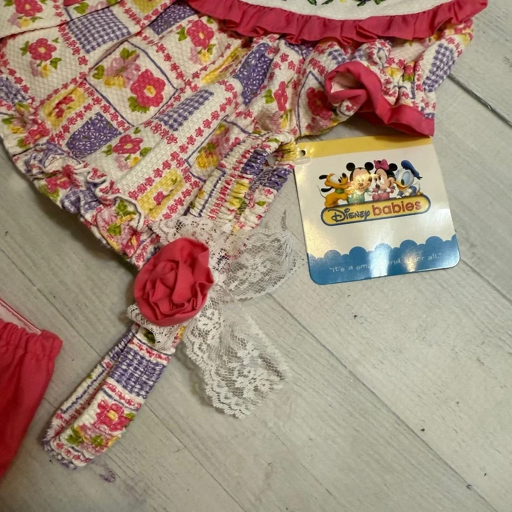 Disney baby‎ Minnie Mouse 3 piece outfit shirt diaper cover headband 6/9 m NEW